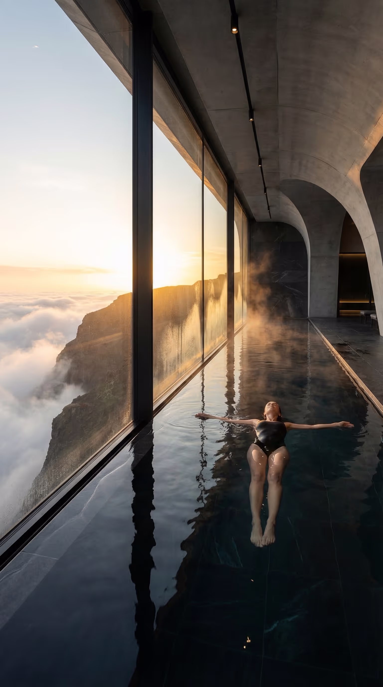 ThermoNord Passivhaus windows beside an infinity pool